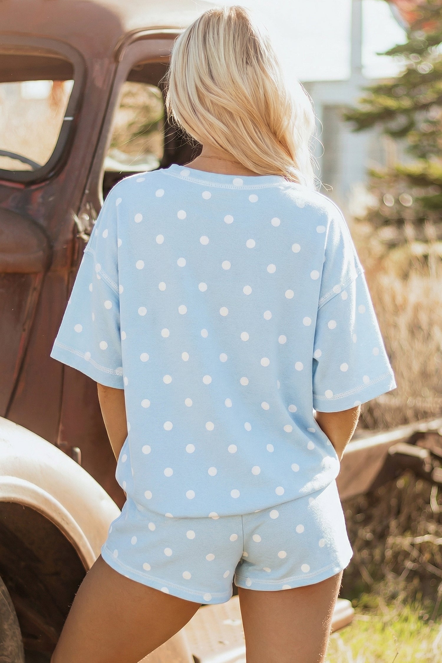“Polka Dot Dreams” Loose Tee Drawstring Shorts Set