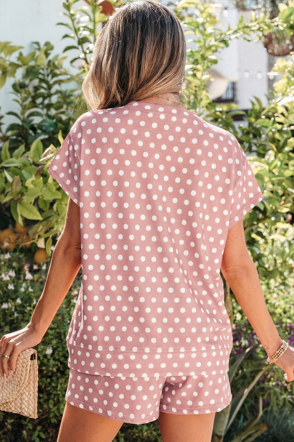 “Abby” Polka Dot Print Tee & Short Set