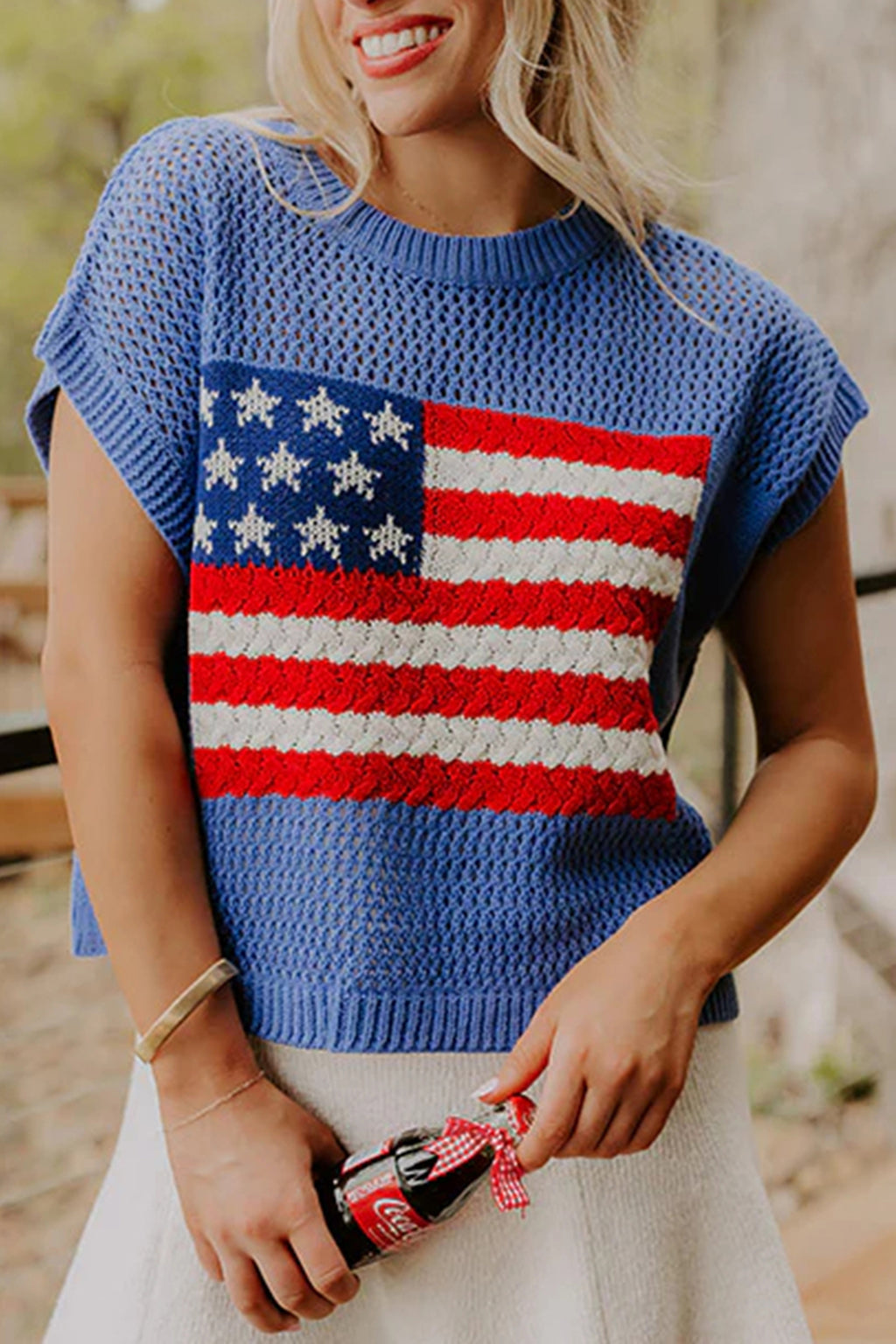 “Flag’s & Freedom” Graphic Short Sleeve Sweater Top