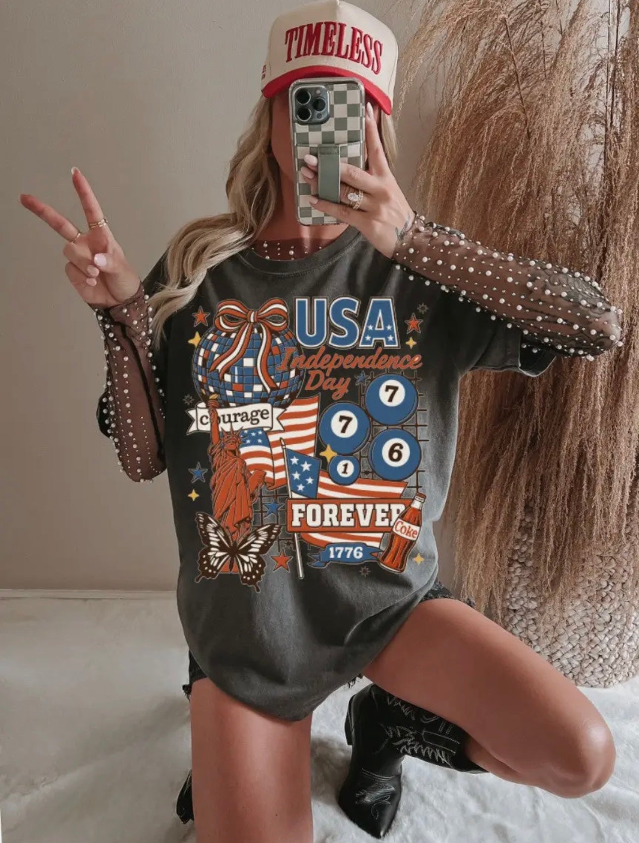 4th of july collage vintage stamp tee