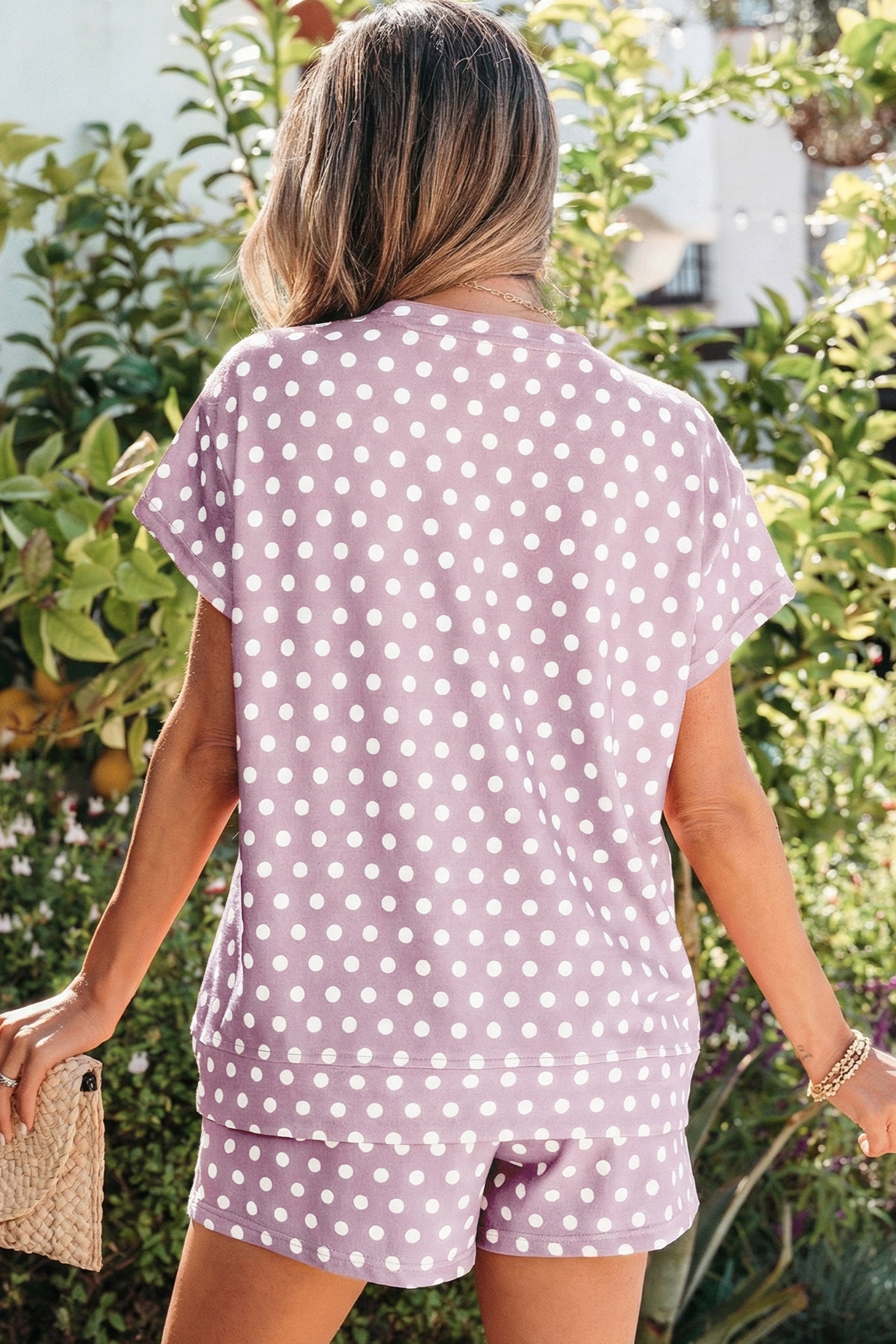 “Abby” Polka Dot Print Tee & Short Set
