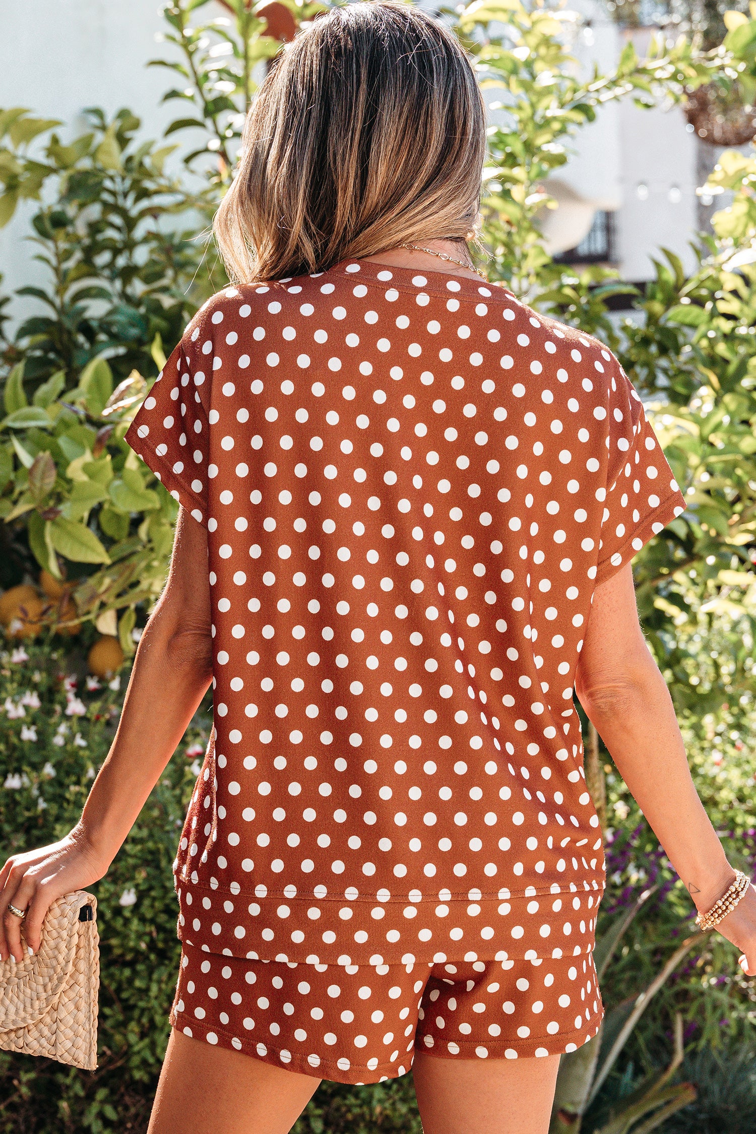 “Abby” Polka Dot Print Tee & Short Set