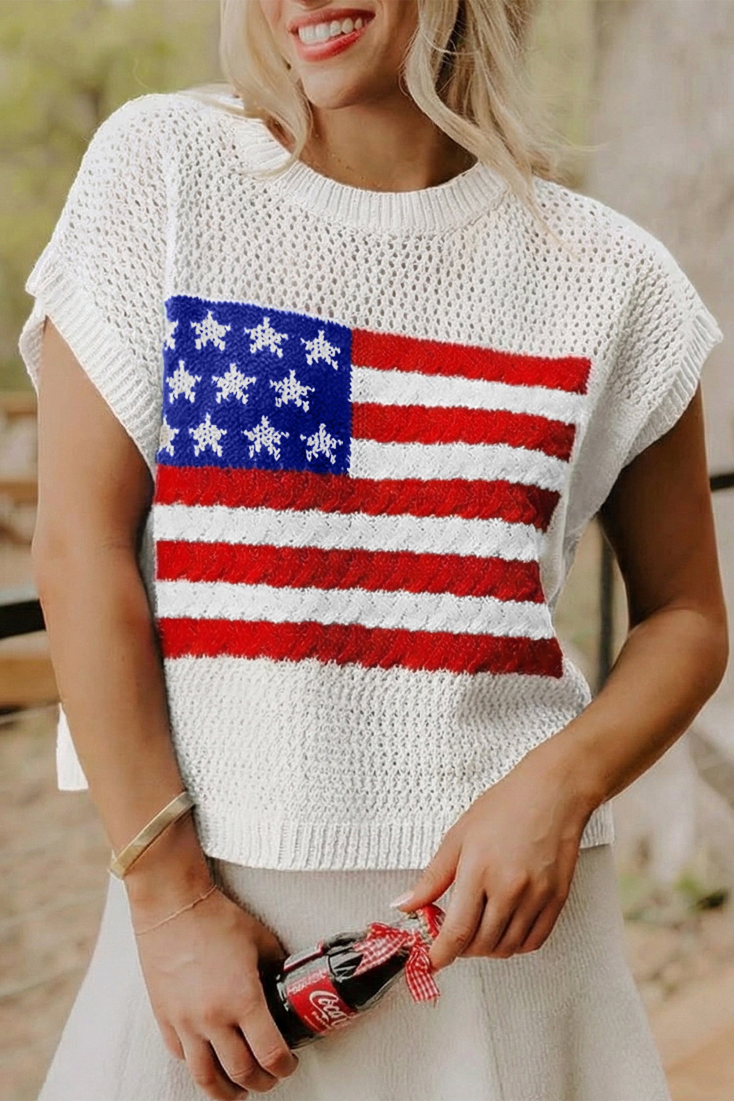 “Flag’s & Freedom” Graphic Short Sleeve Sweater Top