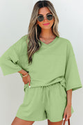 “Larissa” Set. Loose V Neck Half Sleeve Oversized Tee & Shorts
