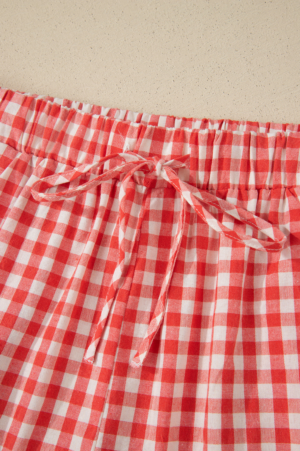 “Molly” Red Gingham & Lace Casual Shorts