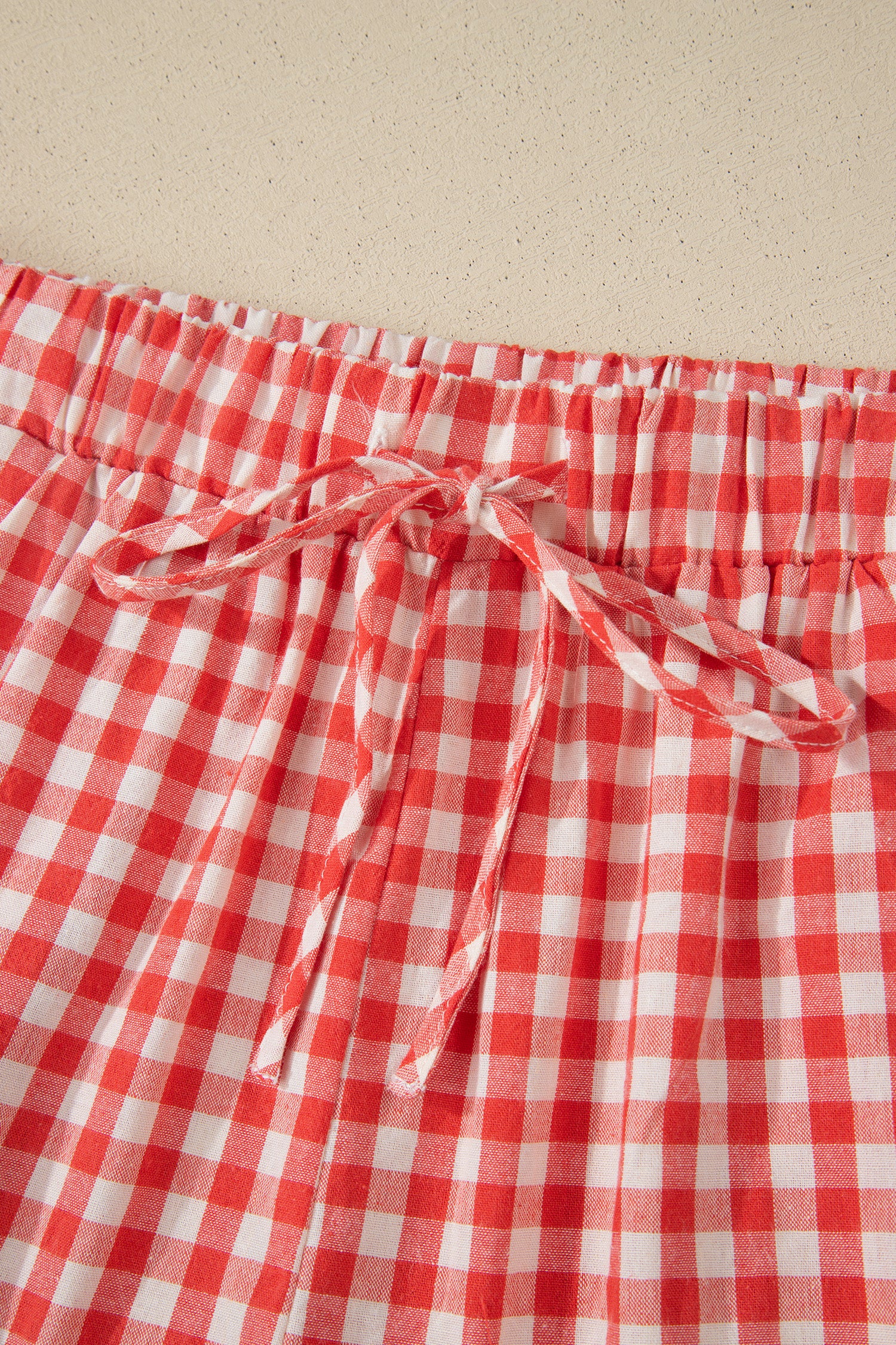 “Molly” Red Gingham & Lace Casual Shorts