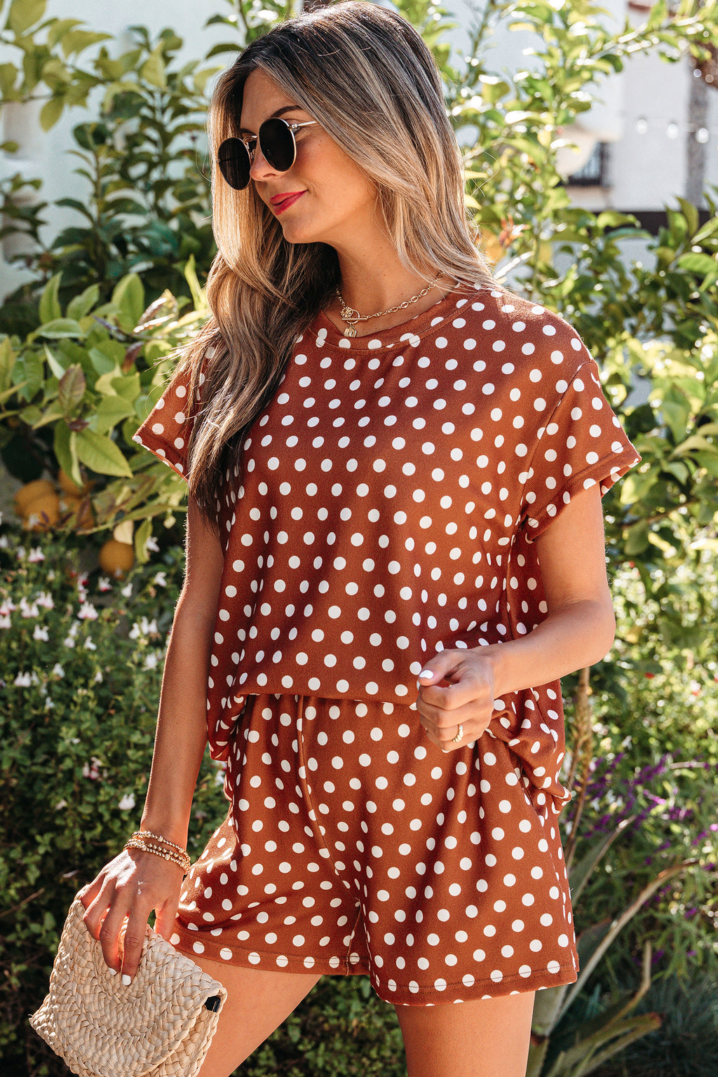 “Abby” Polka Dot Print Tee & Short Set