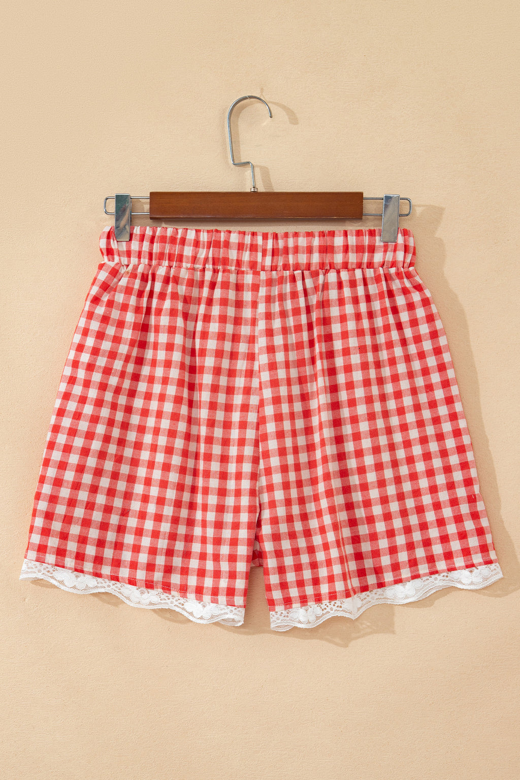 “Molly” Red Gingham & Lace Casual Shorts