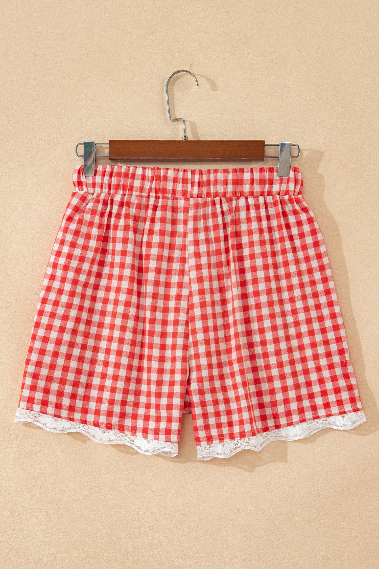 “Molly” Red Gingham & Lace Casual Shorts