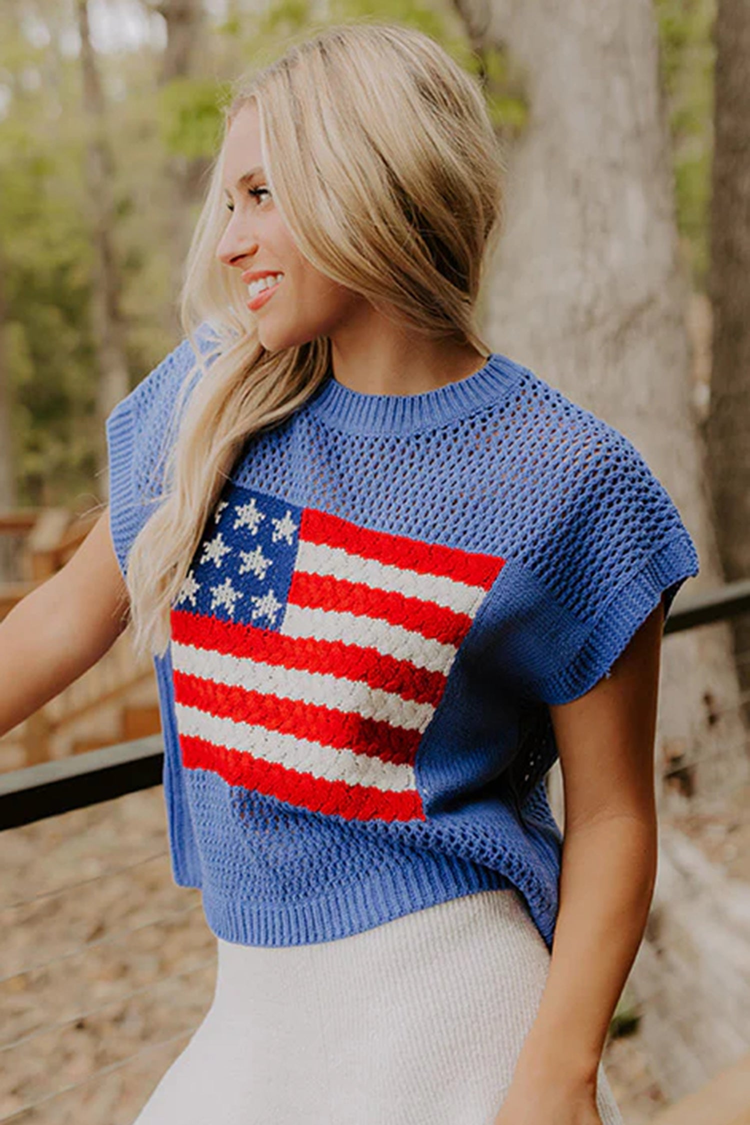 “Flag’s & Freedom” Graphic Short Sleeve Sweater Top