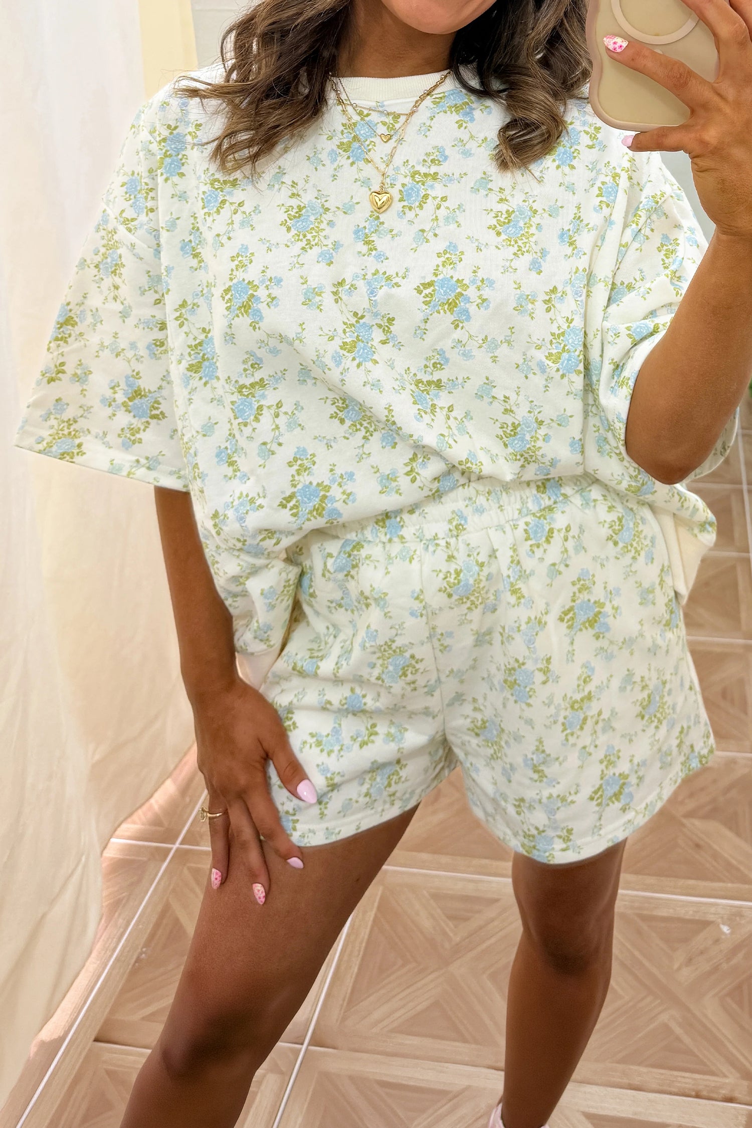 “Floral Dreams” Short Sleeve Casual 2 Piece Shorts Set