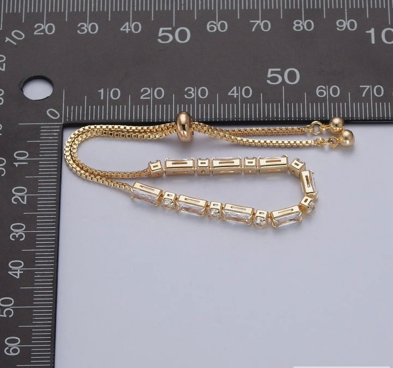 24K Gold Filled Bracelet with Clear Baguette Cubic Zirconia