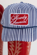 “howdy america” blue striped patch hat