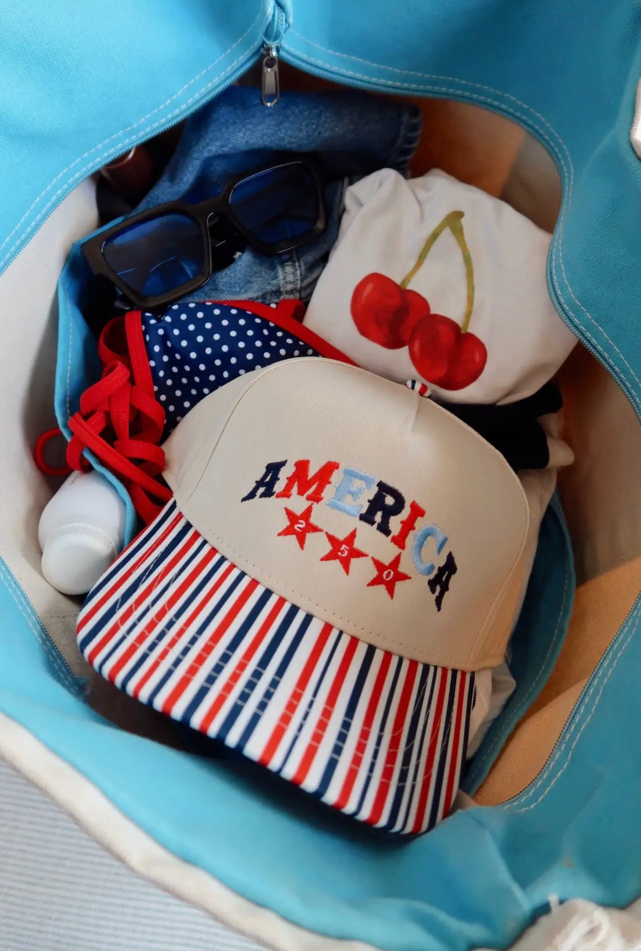 “America 250” red white & blue striped hat
