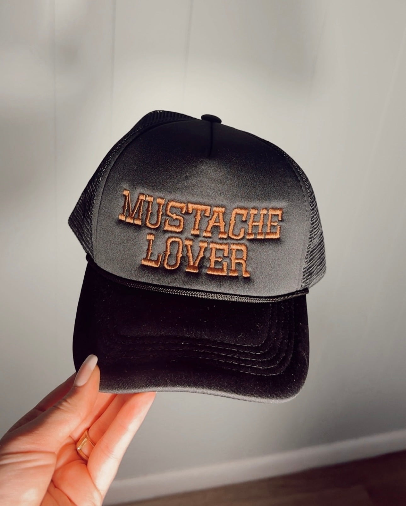 “mustache lover” trucker hat. RTS