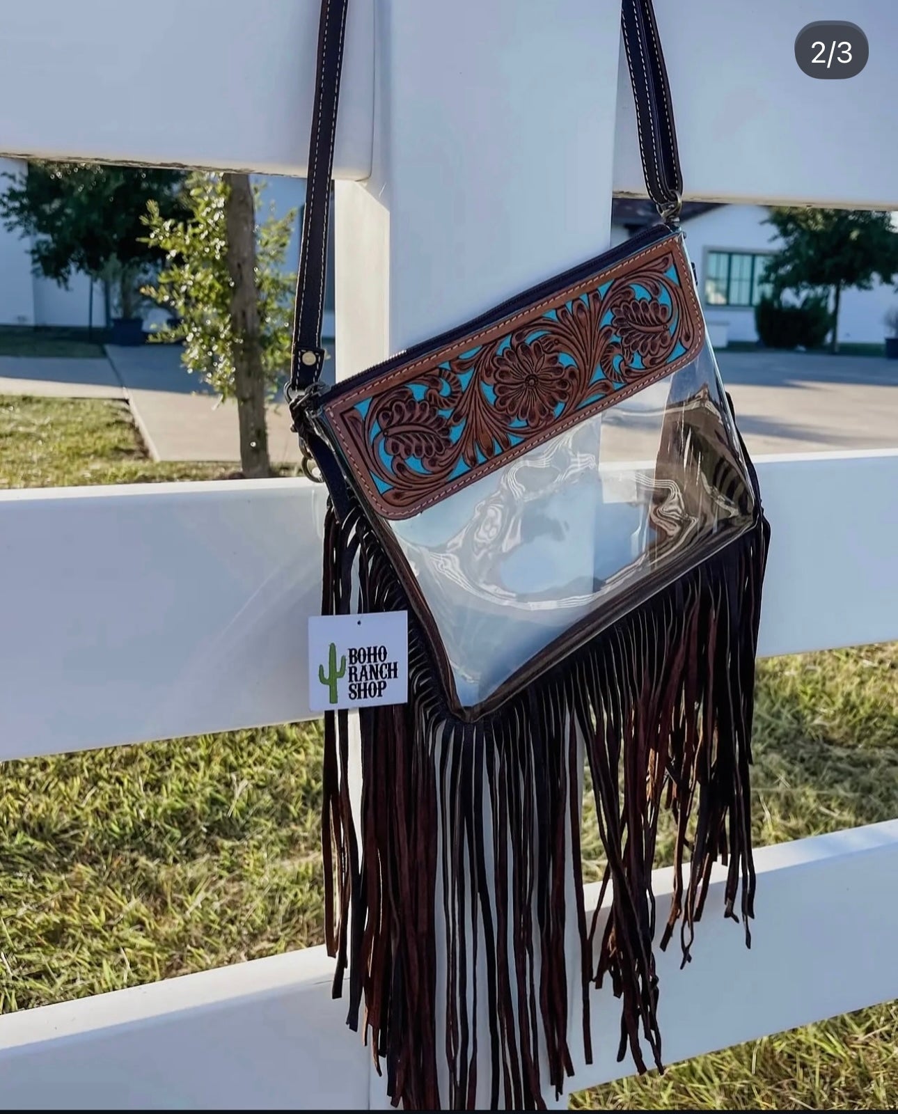 “Juliette” Hand Tooled Clear Concert Bag. RTS