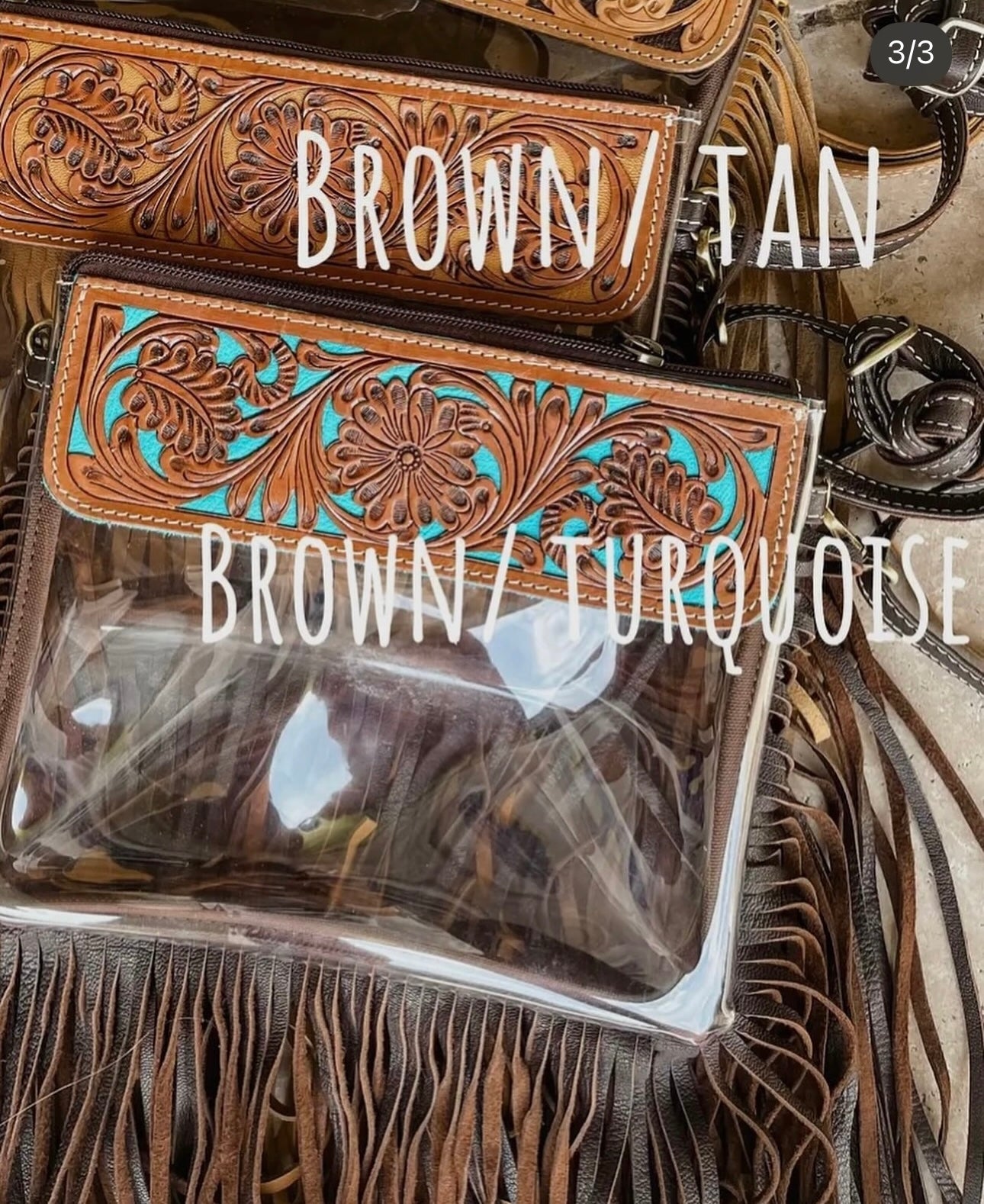 “Juliette” Hand Tooled Clear Concert Bag. RTS