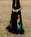 “midnight flare” lace boho dress. RTS