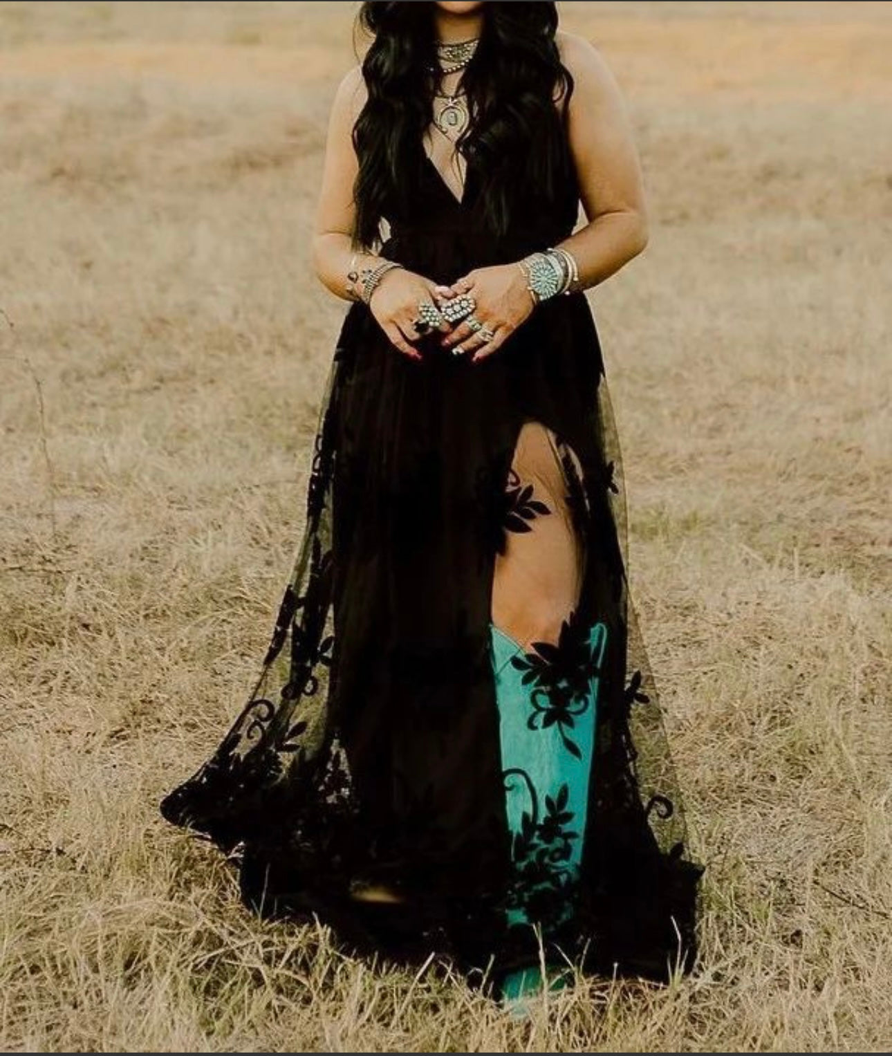 “midnight flare” lace boho dress. RTS