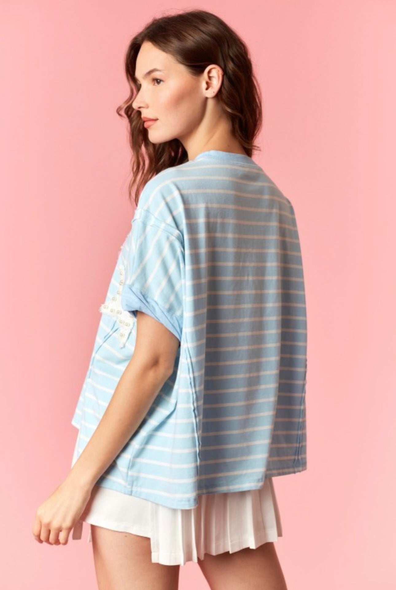 “Lilly” pearl USA striped/color block top w/ Star Patch