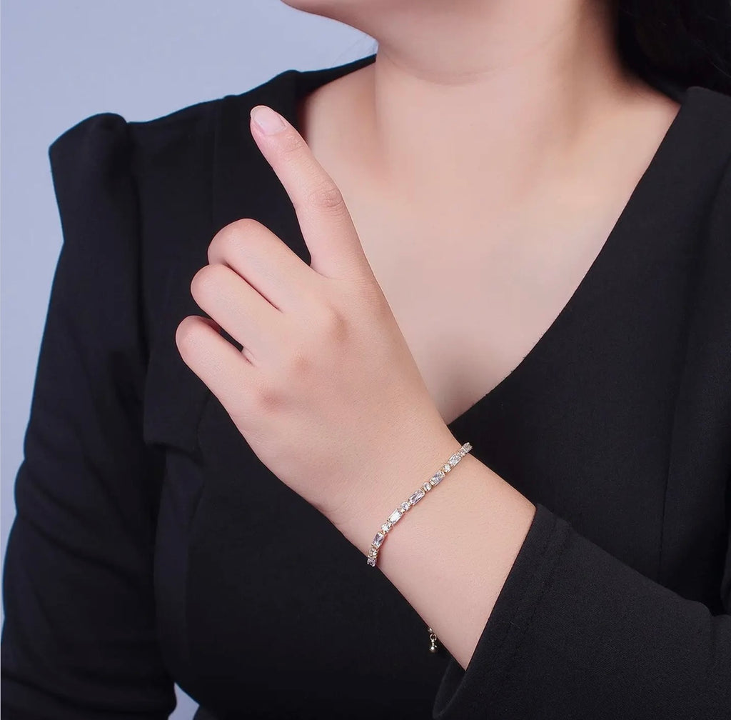 24K Gold Filled Bracelet with Clear Baguette Cubic Zirconia