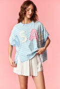 “Lilly” pearl USA striped/color block top w/ Star Patch