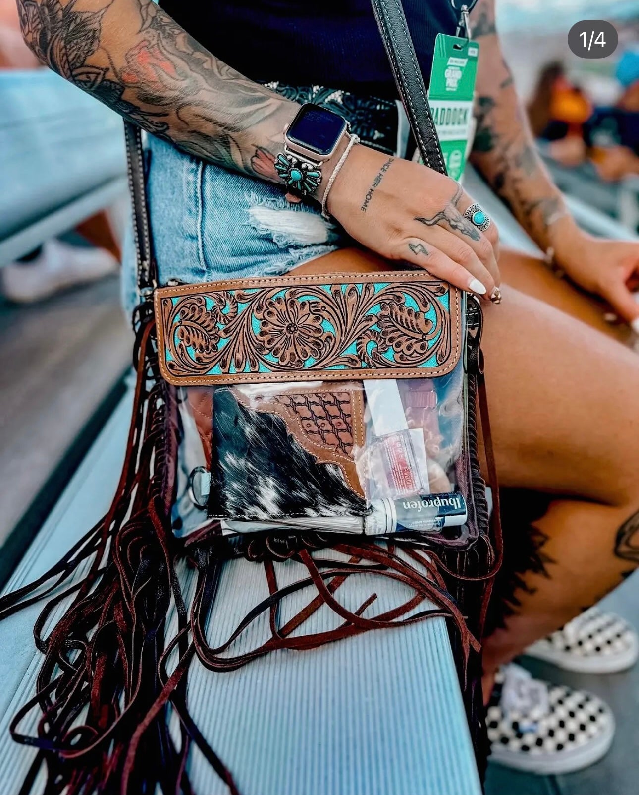 “Juliette” Hand Tooled Clear Concert Bag. RTS