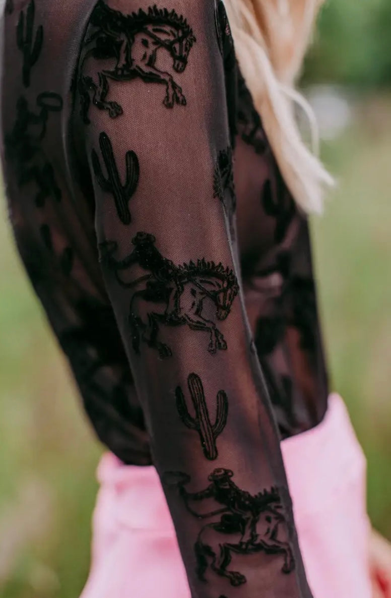 “take me out west” sheer lace undershirt. RTS