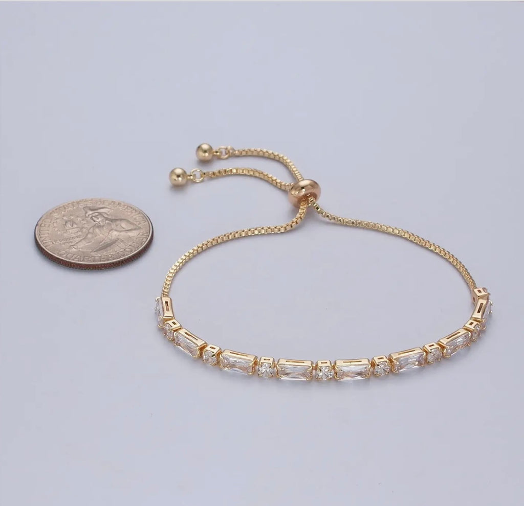 24K Gold Filled Bracelet with Clear Baguette Cubic Zirconia