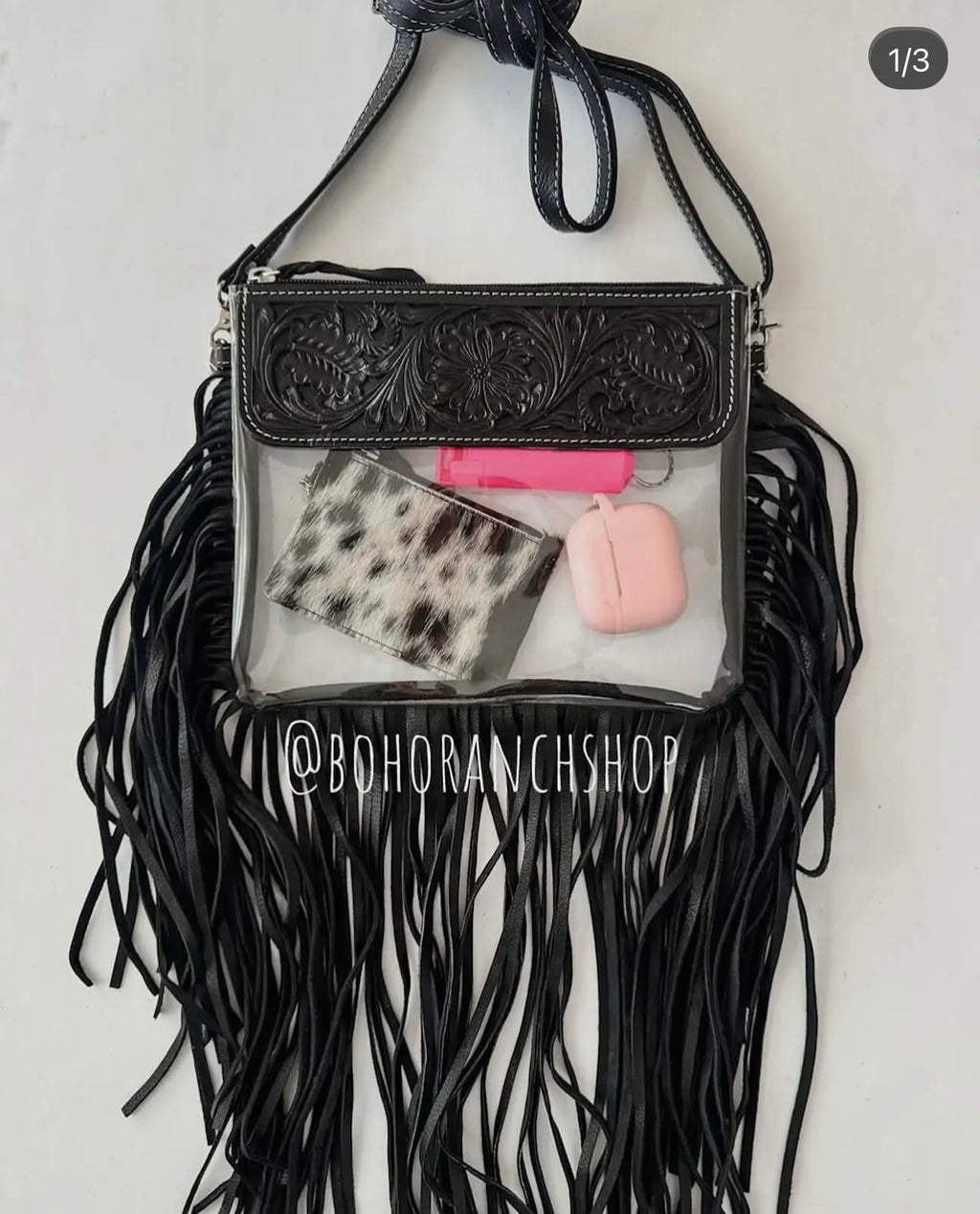 “Juliette” Hand Tooled Clear Concert Bag. RTS