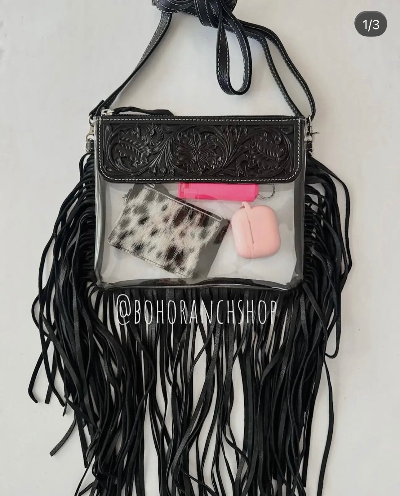 “Juliette” Hand Tooled Clear Concert Bag. RTS
