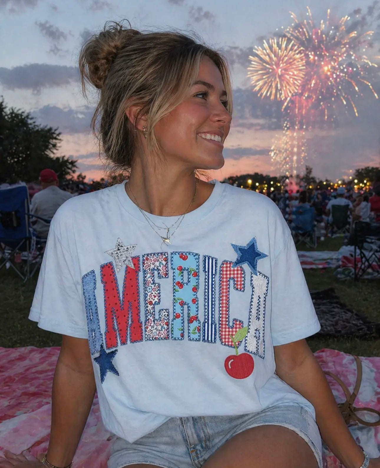 “America” graphic tee in chambray blue comfort colors