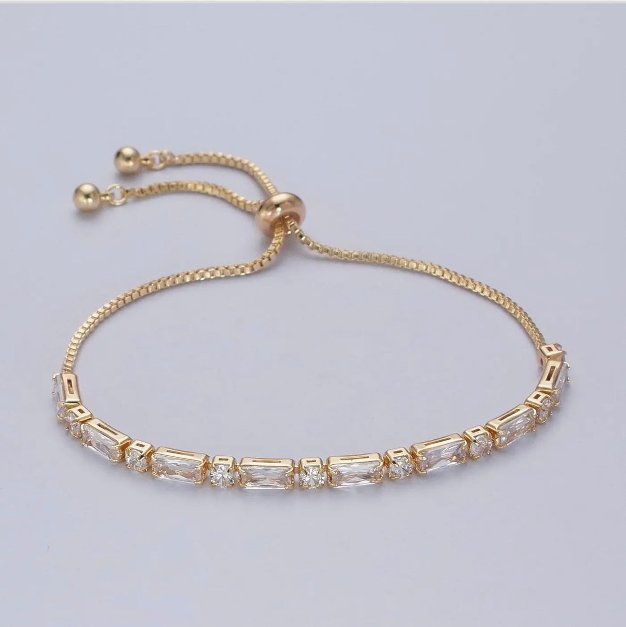 24K Gold Filled Bracelet with Clear Baguette Cubic Zirconia