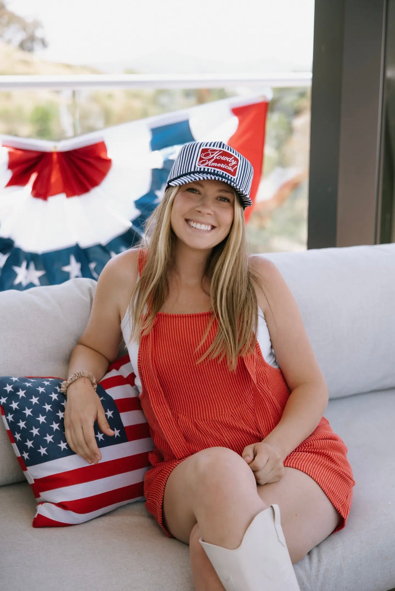 “howdy america” blue striped patch hat