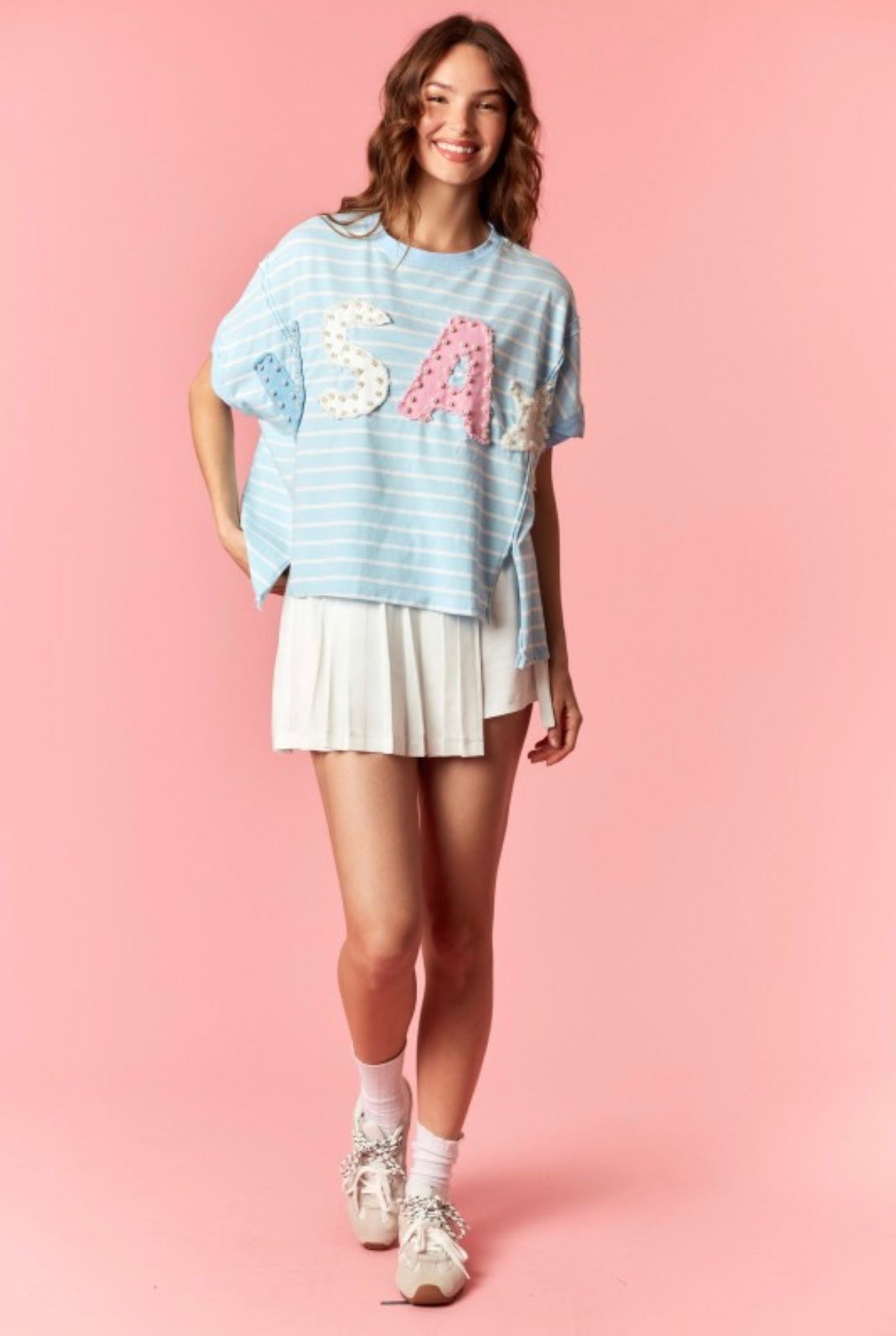 “Lilly” pearl USA striped/color block top w/ Star Patch