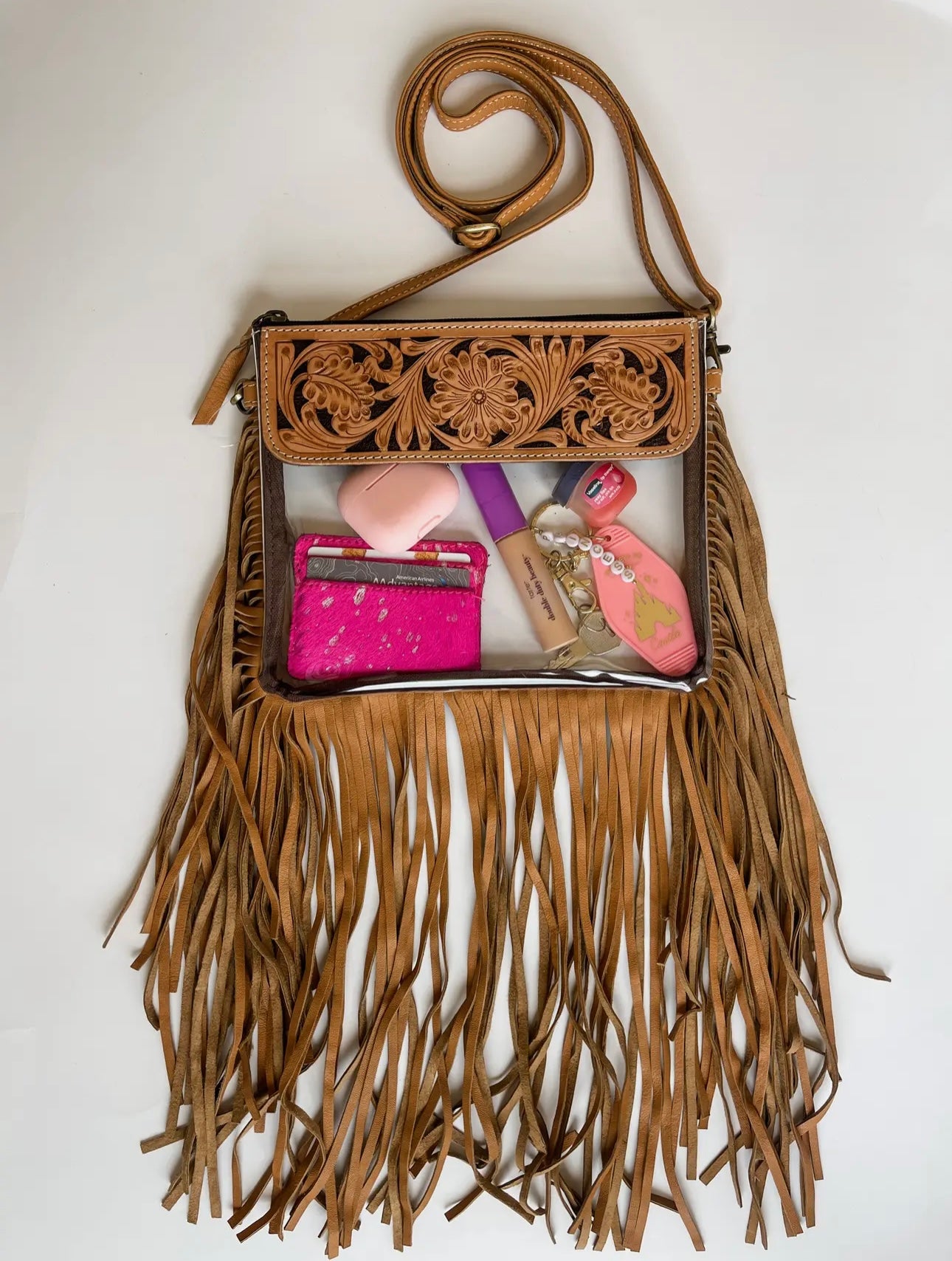 “Juliette” Hand Tooled Clear Concert Bag. RTS