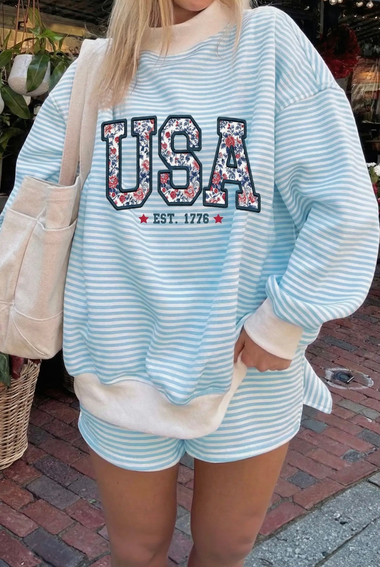4th of July “USA” striped 2 piece short set
