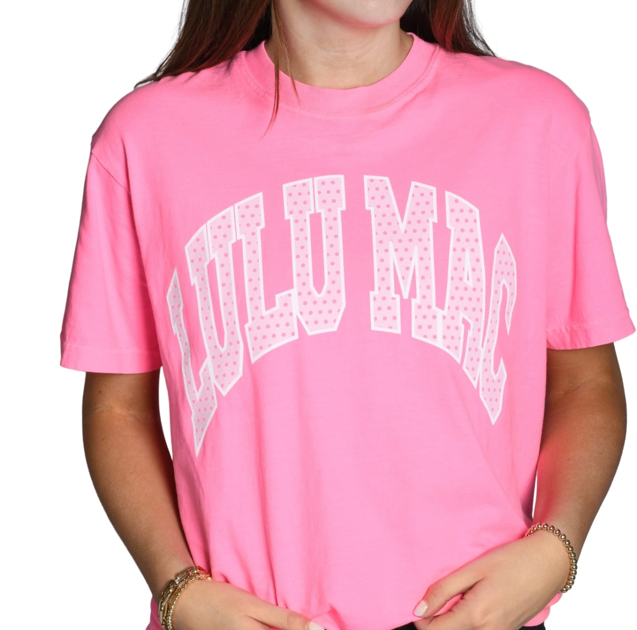 Lulu Mac Polka Dot Neon Pink Comfort Colors Tee