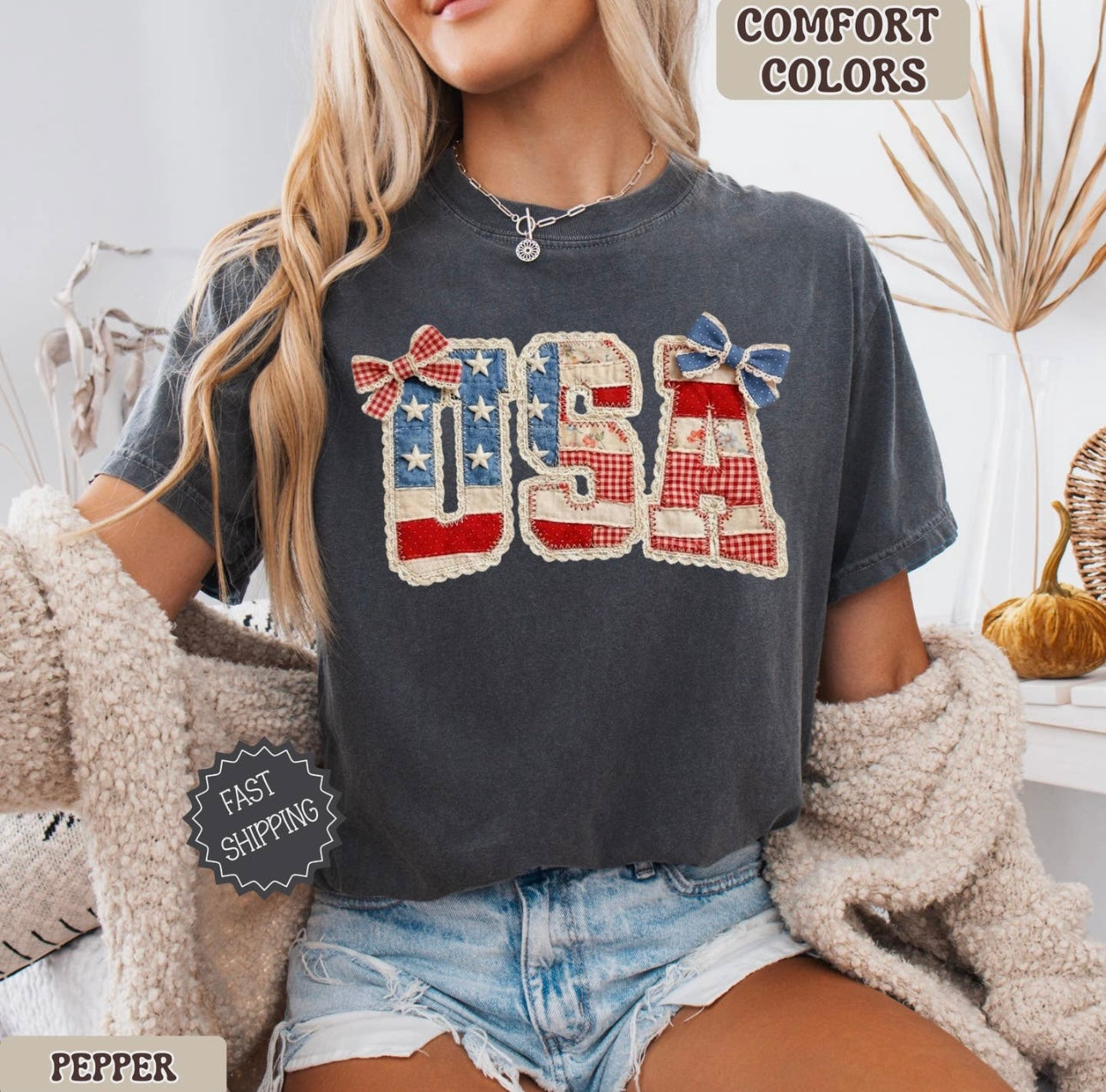 comfort colors vintage USA patchwork graphic tee
