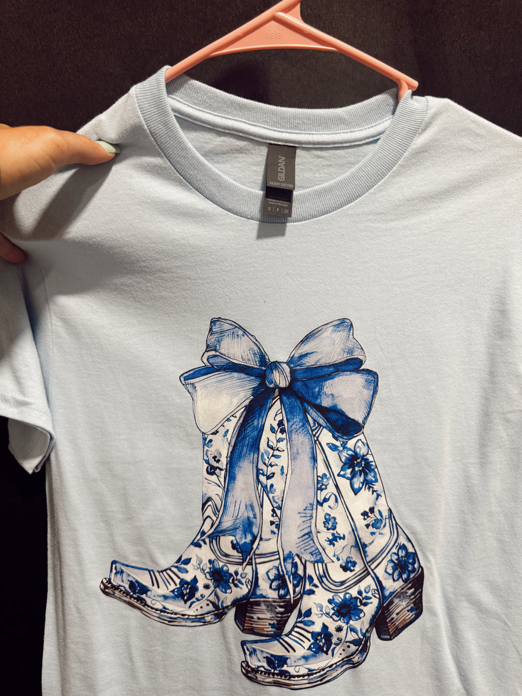 “Coquette Cowgirl” Tee (baby blue). RTS