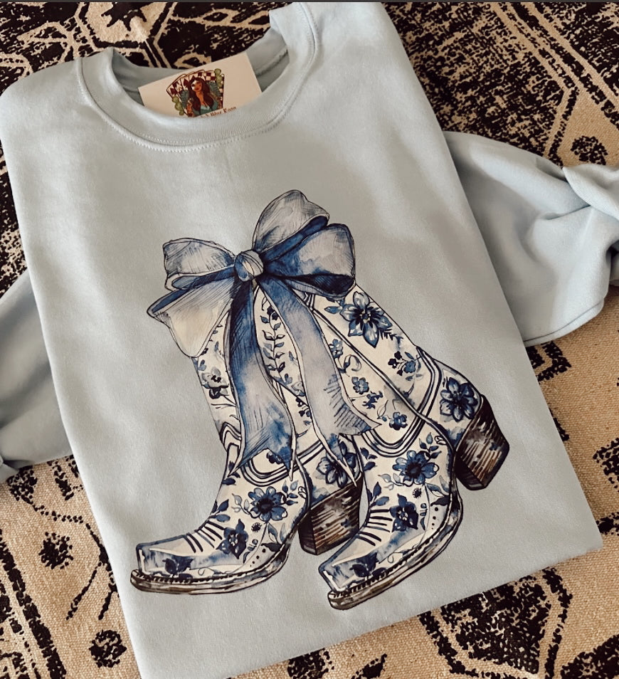 “Coquette Cowgirl” Tee (baby blue). RTS