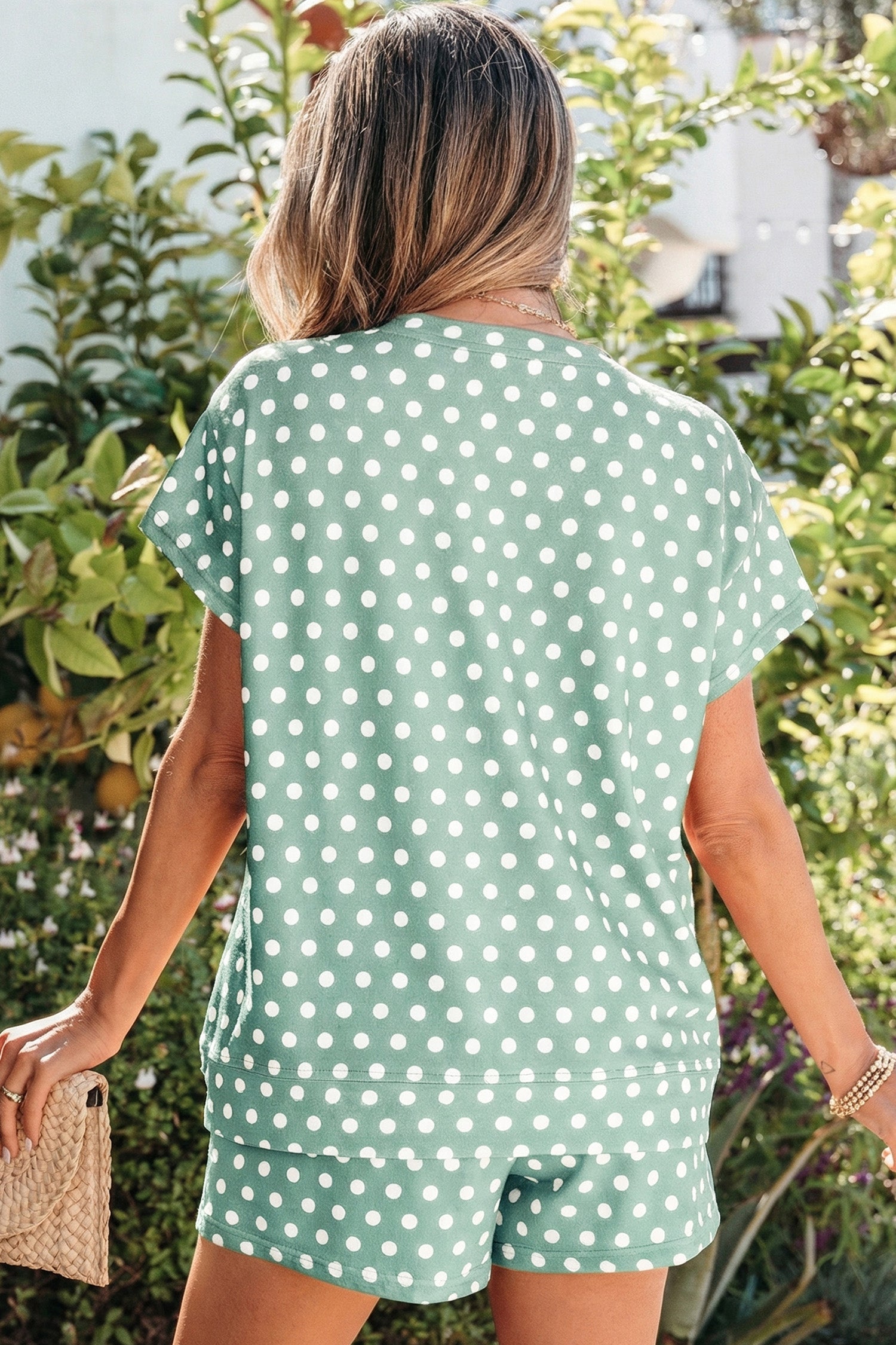 “Abby” Polka Dot Print Tee & Short Set