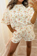 “Floral Dreams” Short Sleeve Casual 2 Piece Shorts Set
