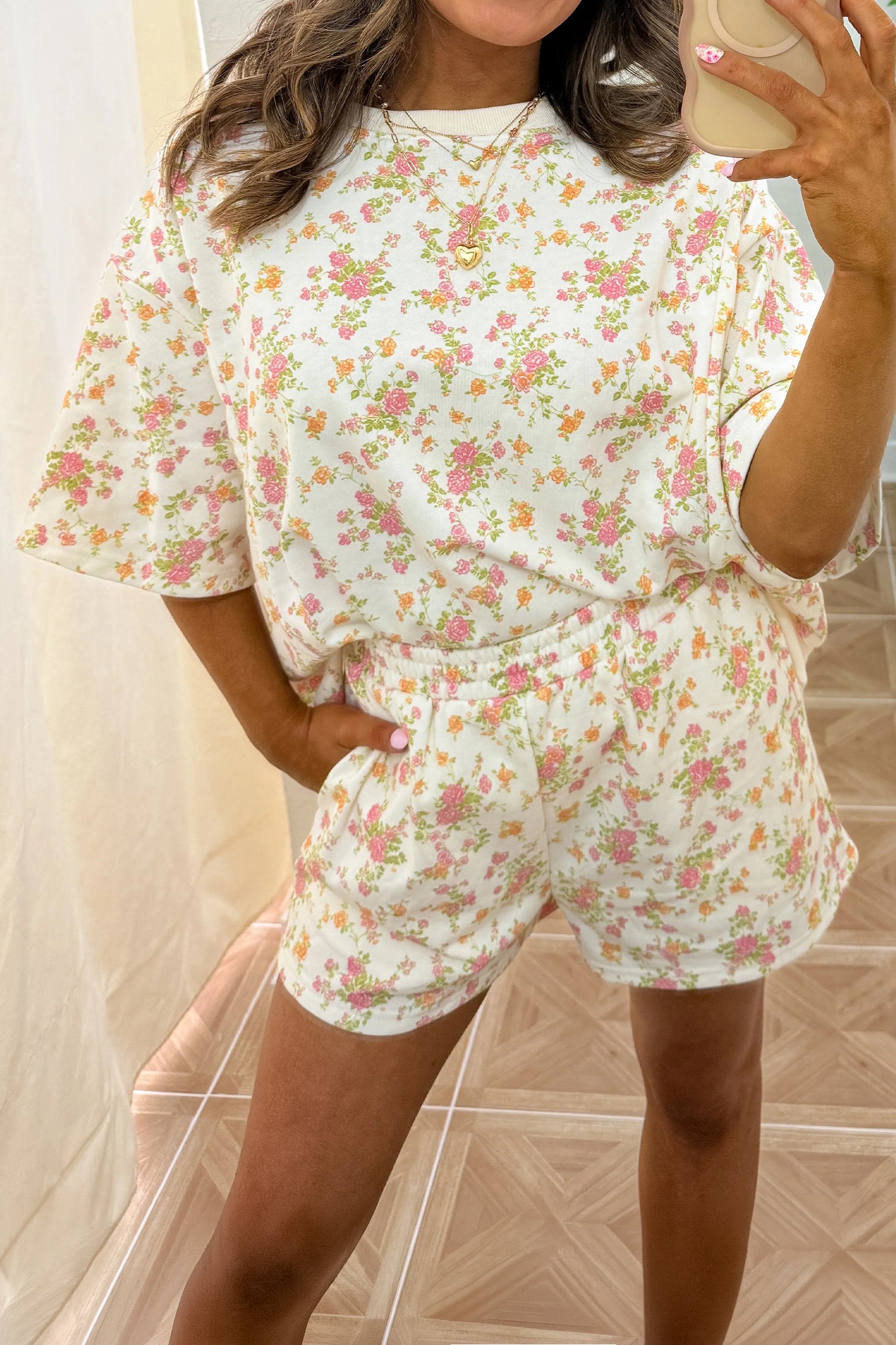 “Floral Dreams” Short Sleeve Casual 2 Piece Shorts Set