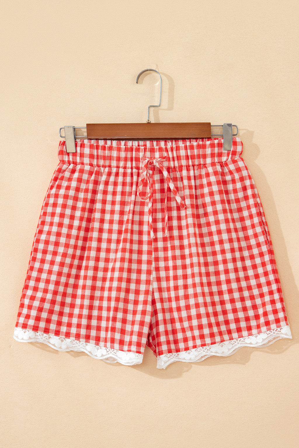 “Molly” Red Gingham & Lace Casual Shorts