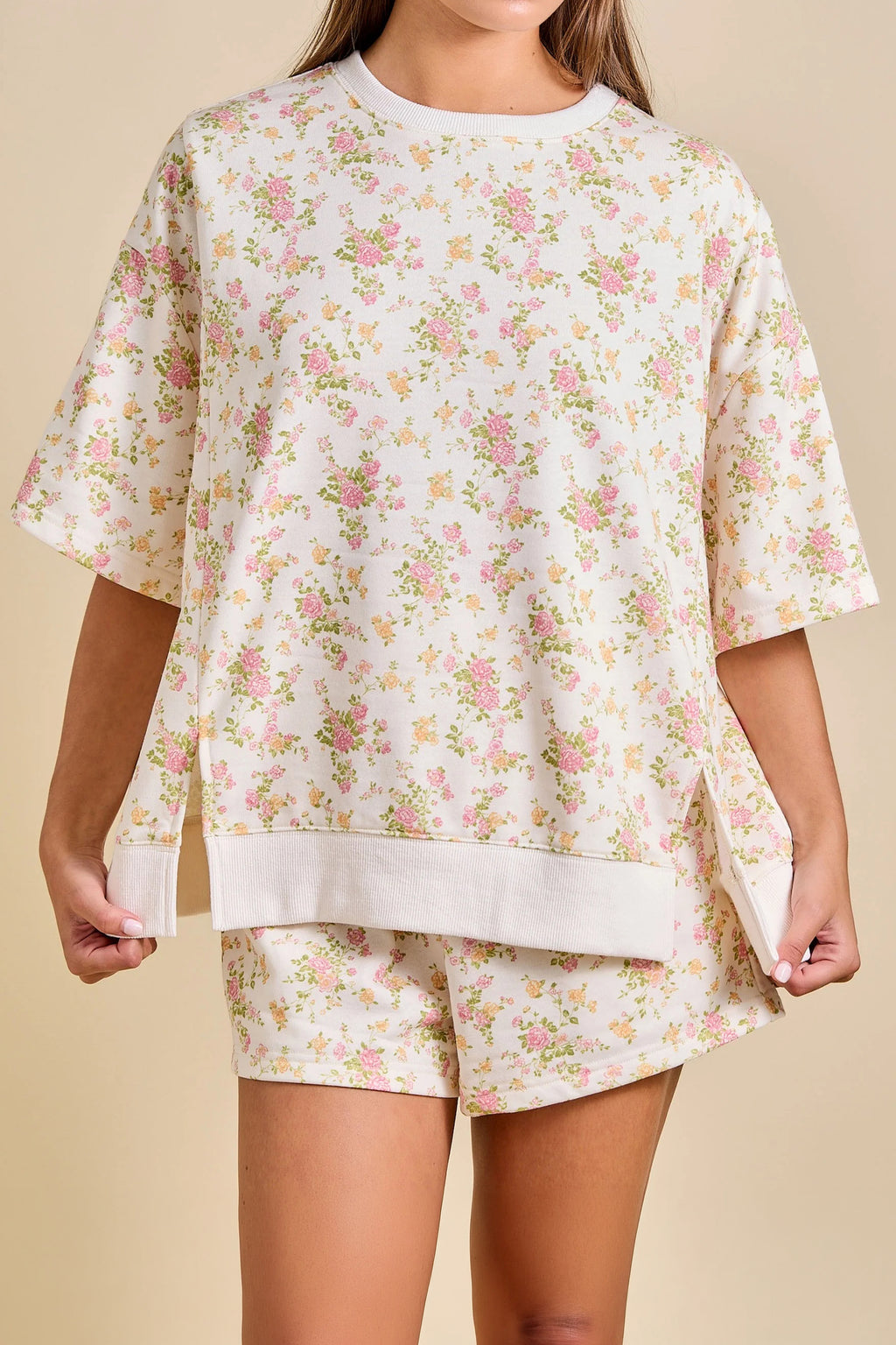 “Floral Dreams” Short Sleeve Casual 2 Piece Shorts Set