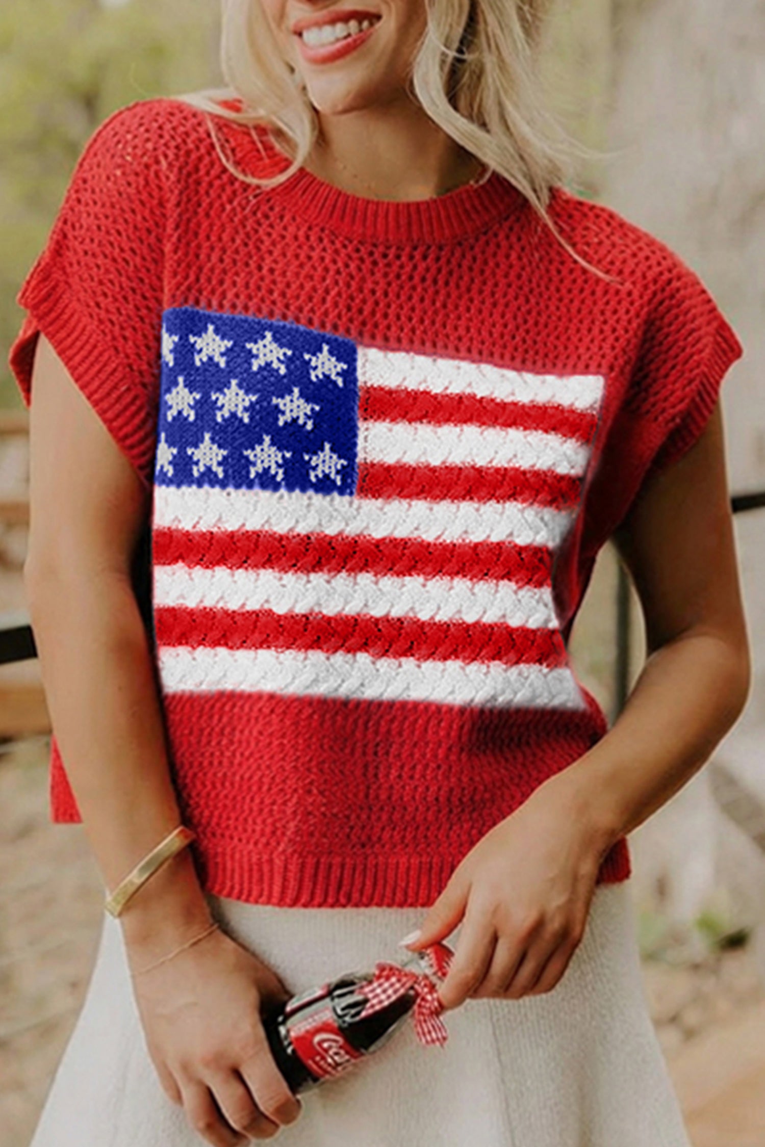 “Flag’s & Freedom” Graphic Short Sleeve Sweater Top